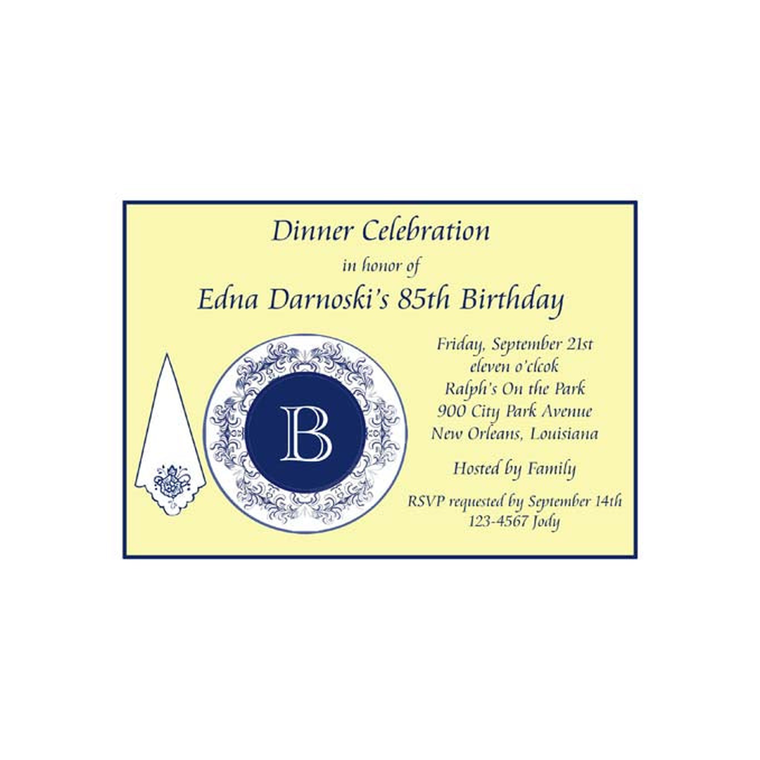 BLUE FLORAL PLATE CUSTOM INVITATION