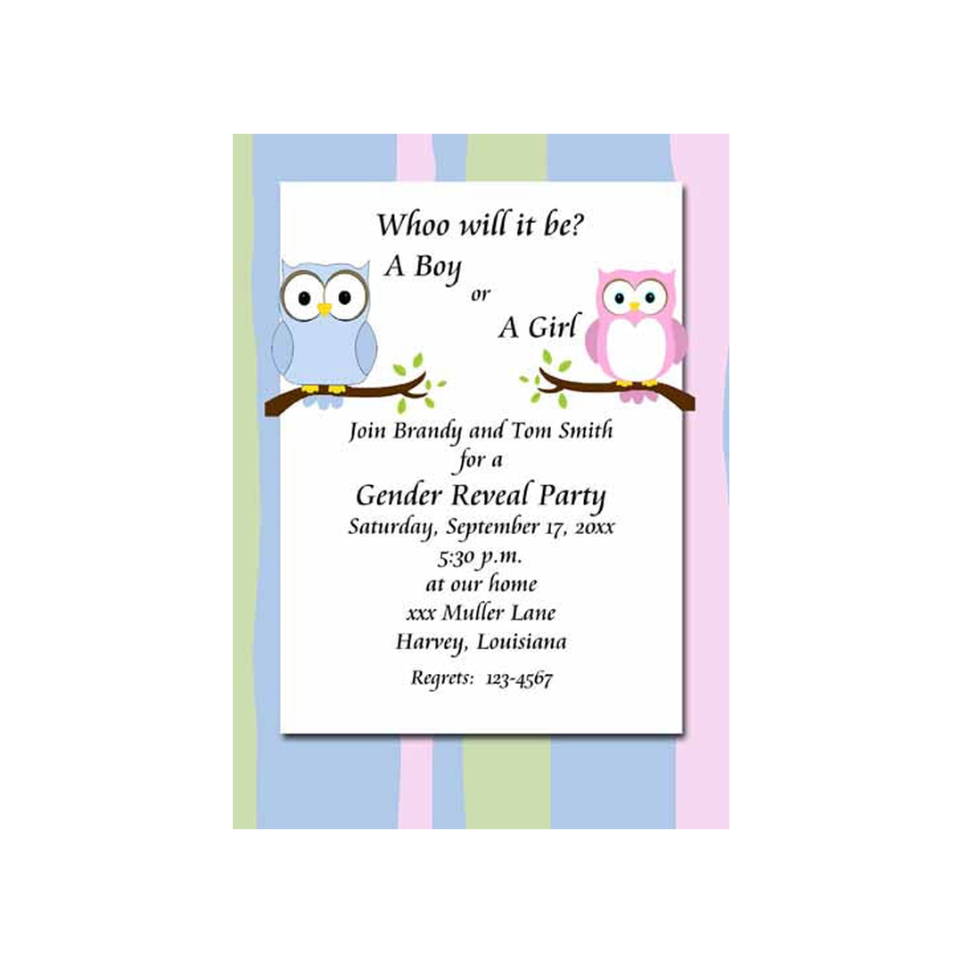 BLUE OR PINK OWLS CUSTOM INVITATION
