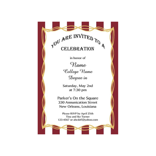 BOLD STRIPE BORDER AND GOLD DESIGN CUSTOM INVITATION