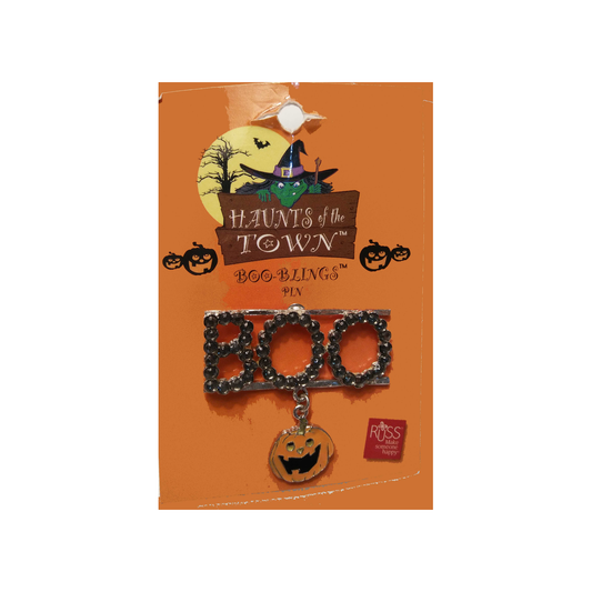 BOO RHINESTONE PIN/BROOCH WITH JACK O' LANTERN