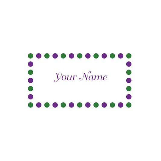 BORDER OF MARDI GRAS COLORED POLKA DOTS PERSONALIZED GIFT OR CALLING CARDS