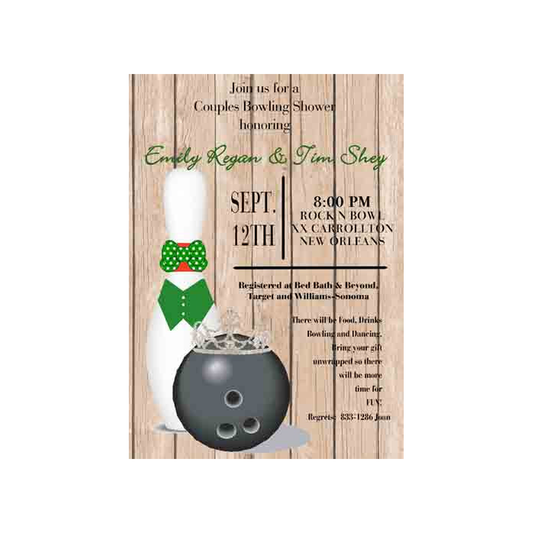BOWLING PINS GIRL AND GUY CUSTOM INVITATION