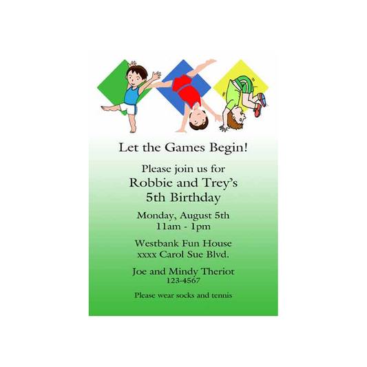 BOYS IN GYMNASTIC TUMBLES CUSTOM INVITATION