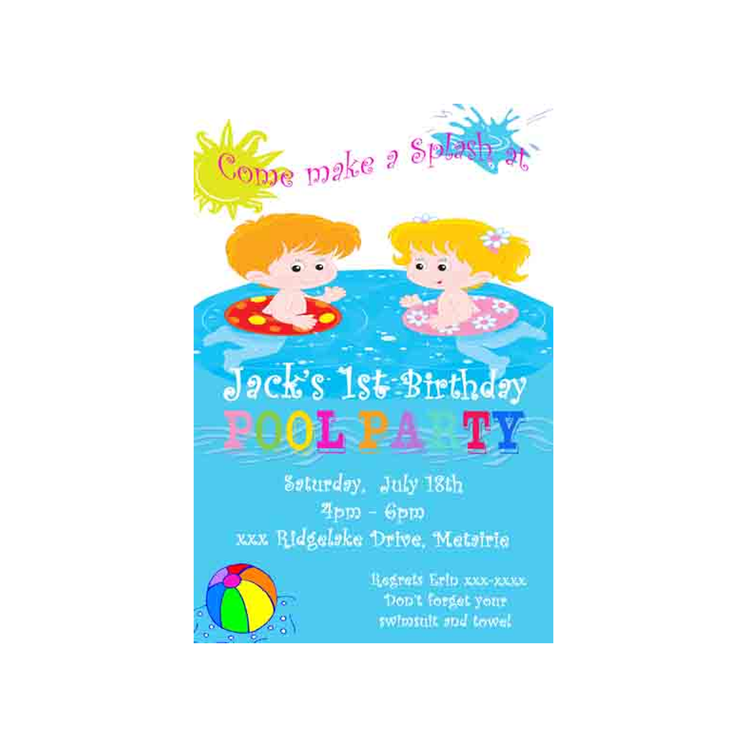 BOY AND GIRL IN POOL CUSTOM INVITATION