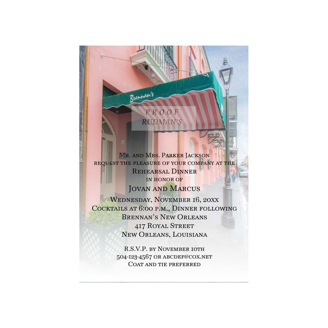 BRENNAN'S RESTAURANT (DAY VERTICAL) CUSTOM INVITATION