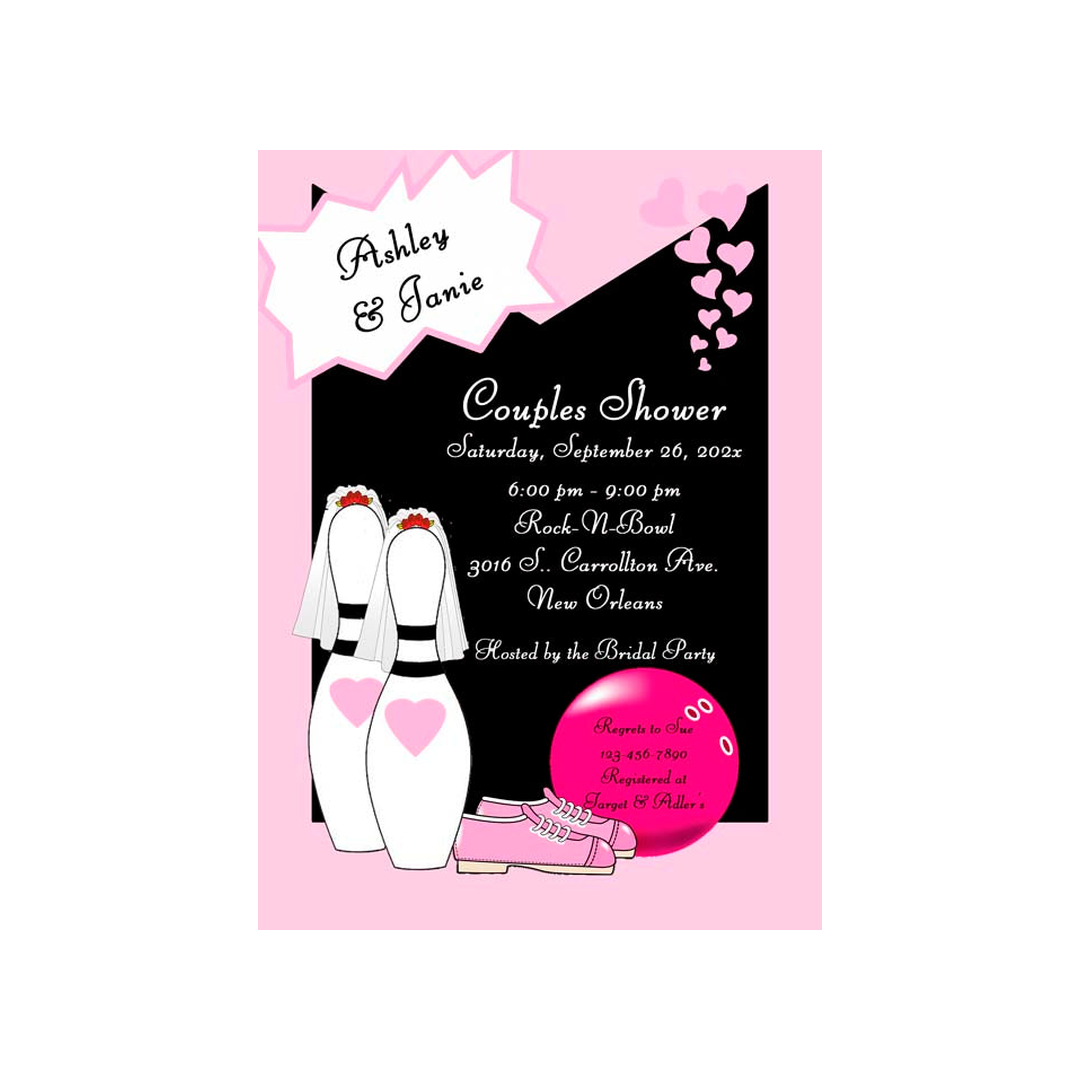 BRIDE AND BRIDE-2 BOWLING PINS CUSTOM INVITATION