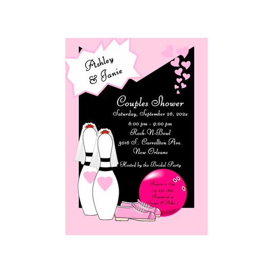BRIDE AND BRIDE-2 BOWLING PINS CUSTOM INVITATION