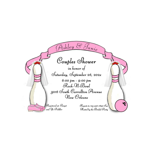 BRIDE AND BRIDE BOWLING PINS CUSTOM INVITATION