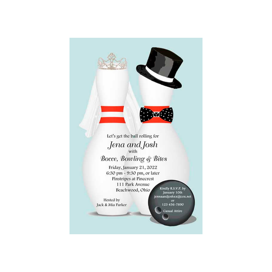 BRIDE AND GROOM BOWLING PINS-2 CUSTOM INVITATION