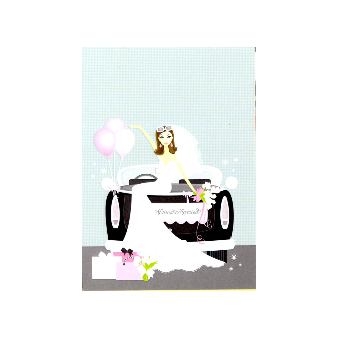 BRUNETTE BRIDE IN CAR - BLANK STOCK INVITATION