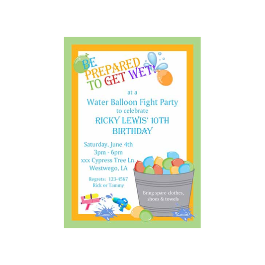 BUCKET OF WATER BALLOONS CUSTOM INVITATION