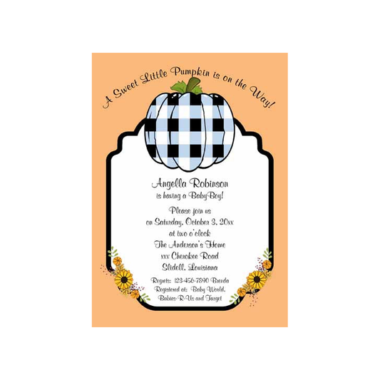 BUFFALO CHECK PUMPKIN CUSTOM INVITATION