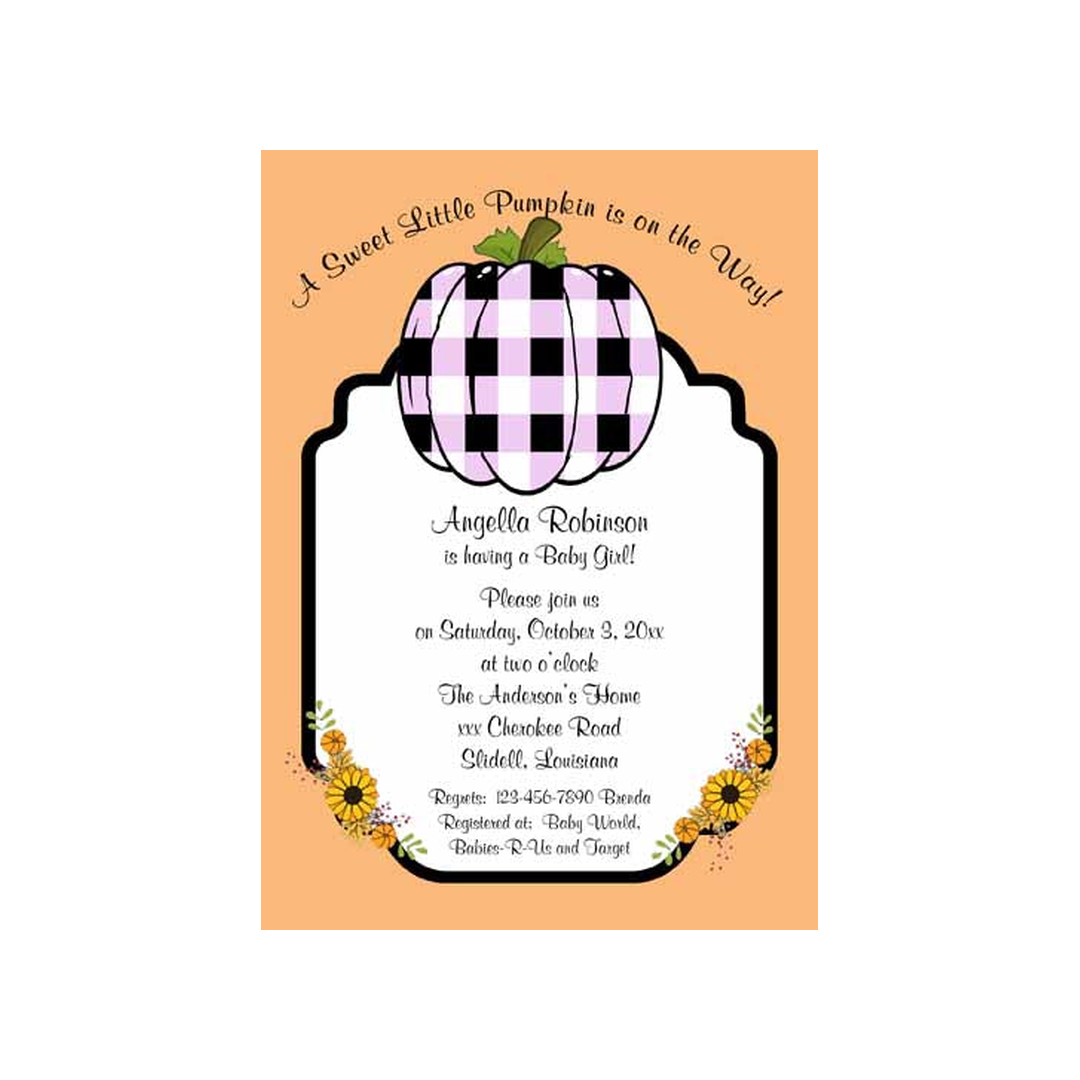 BUFFALO CHECK PUMPKIN CUSTOM INVITATION