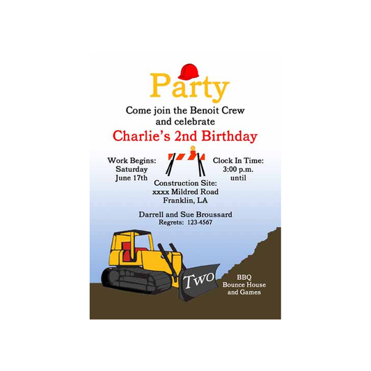 BULLDOZER CONSTRUCTION EQUIPMENT CUSTOM INVITATION