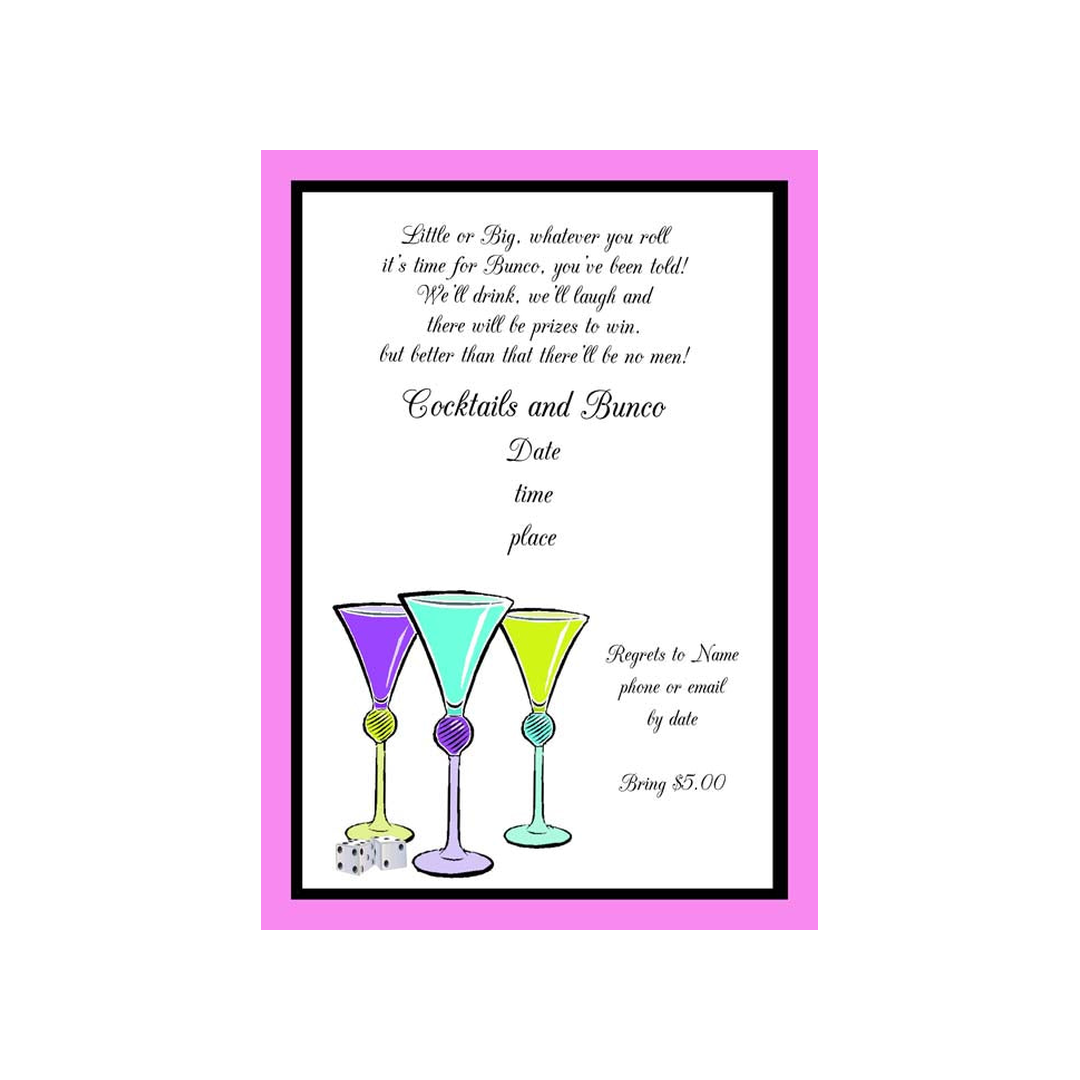 BUNCO AND DRINKS CUSTOM INVITATION