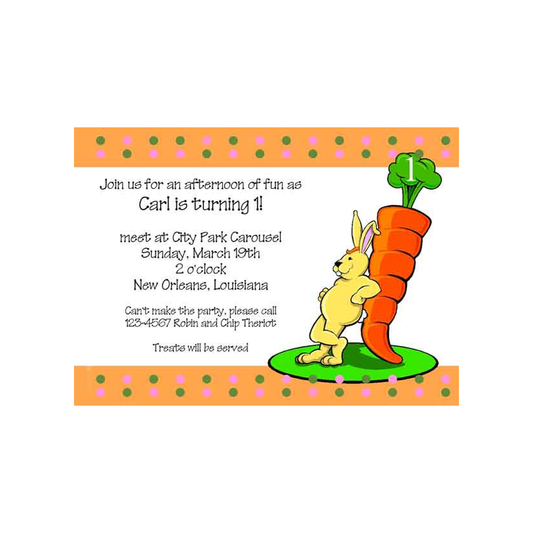 BUNNY AND LARGE CARROT CUSTOM INVITATION