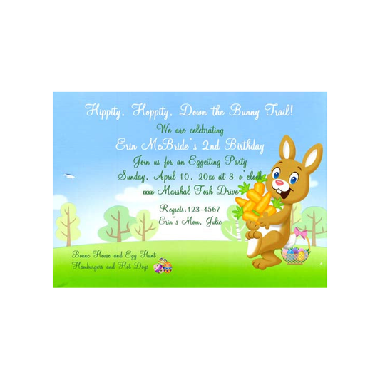 BUNNY CARRYING CARROTS CUSTOM INVITATION
