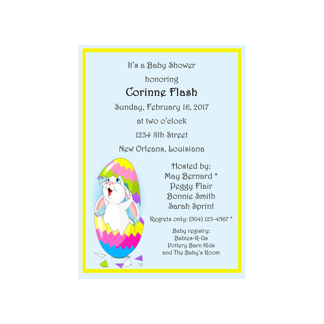 BUNNY IN CRACKED EGG CUSTOM INVITATION