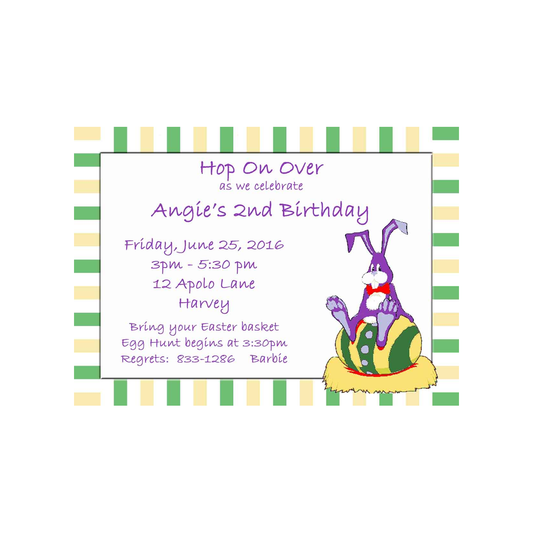 BUNNY SITTING ON EGG CUSTOM INVITATION