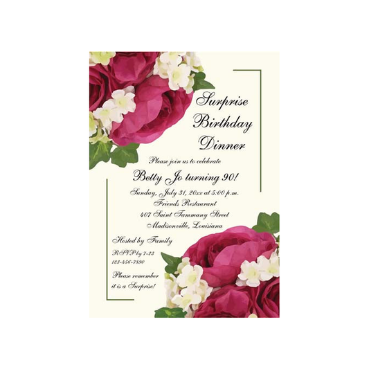 BURGUNDY ROSES AND WHITE FLOWERS CUSTOM INVITATION