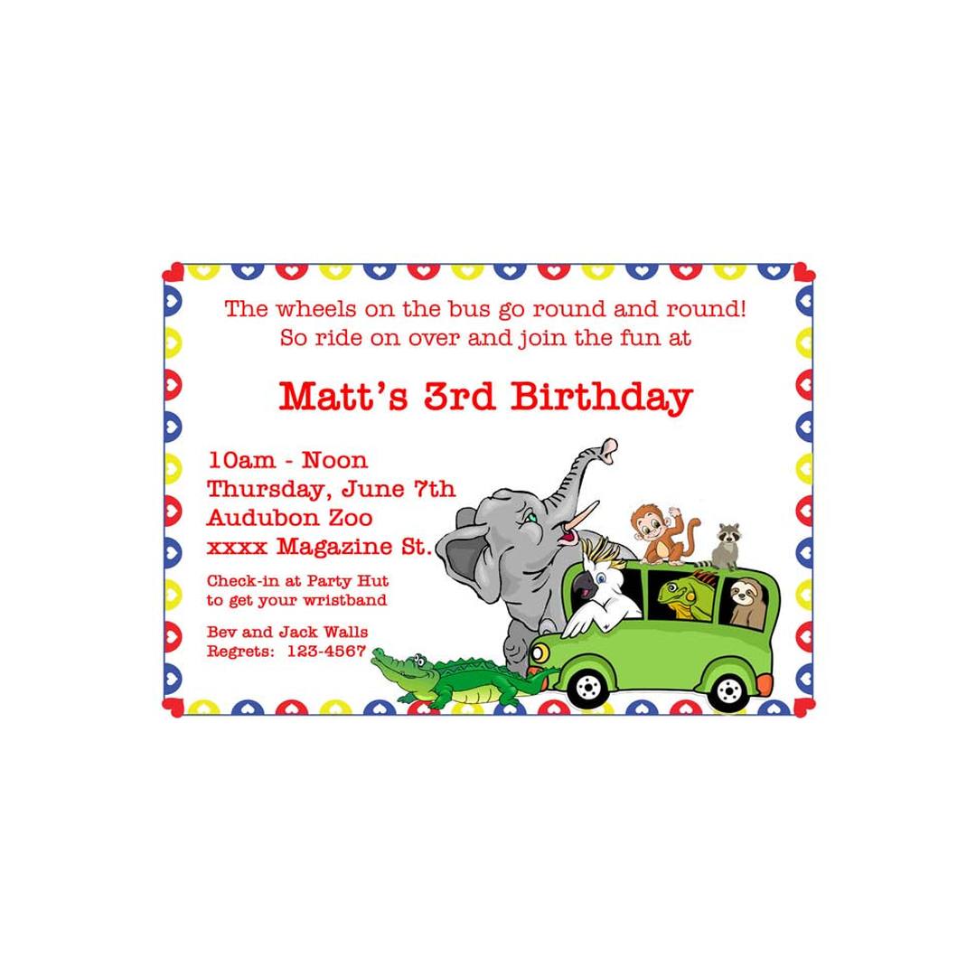 BUS HEADED TO THE ZOO CUSTOM INVITATION