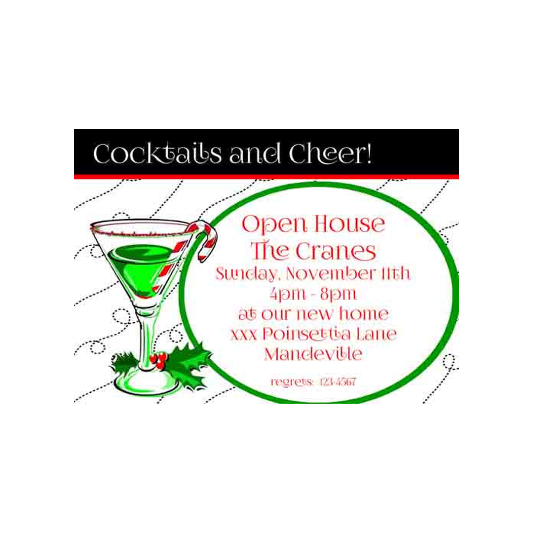 CANDY CANE ON MARTINI CUSTOM INVITATION