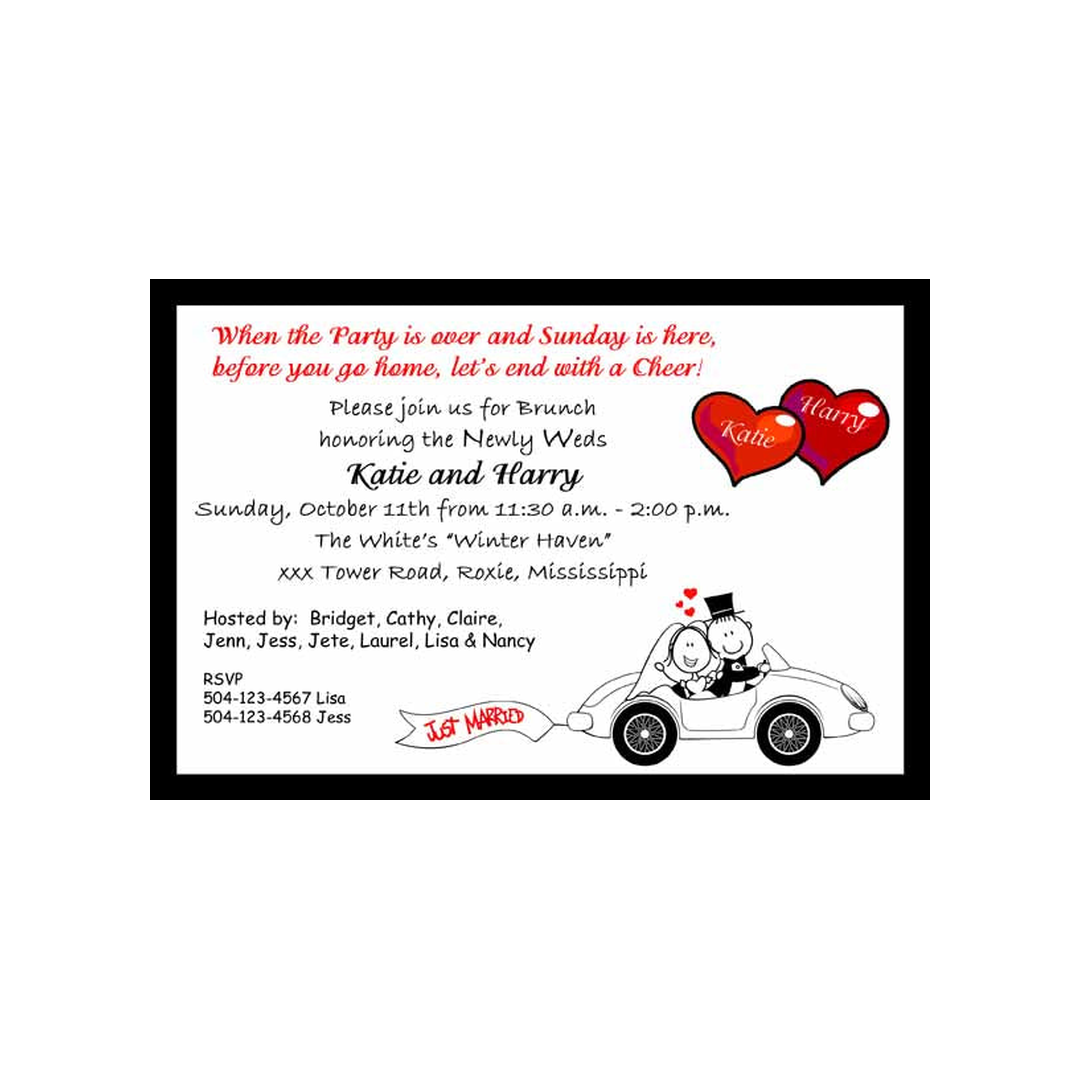 CARTOON COUPLE IN CAR CUSTOM INVITATION