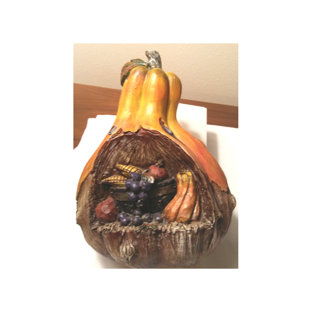 CARVED RESIN POLYMER PUMPKIN