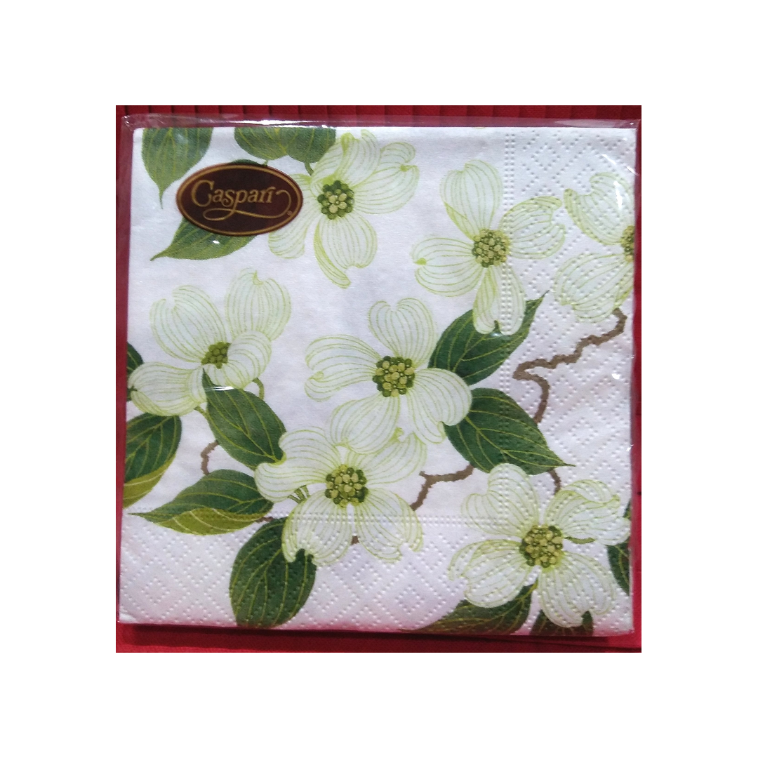 CASPARI WHITE BLOSSOM PAPER BEVERAGE NAPKINS