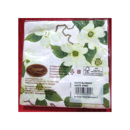 CASPARI WHITE BLOSSOM PAPER BEVERAGE NAPKINS
