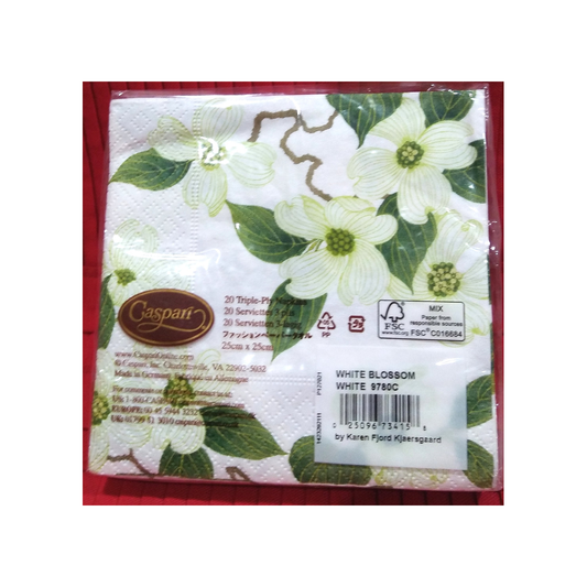 CASPARI WHITE BLOSSOM PAPER BEVERAGE NAPKINS
