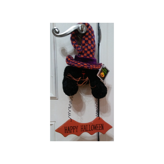 CAT WITH CHECKERED HAT DOOR HANGER