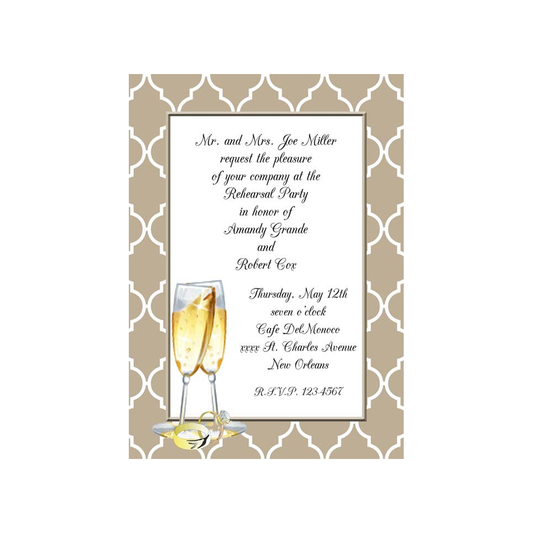 CHAMPAGNE FLUTES AND RINGS CUSTOM INVITATION