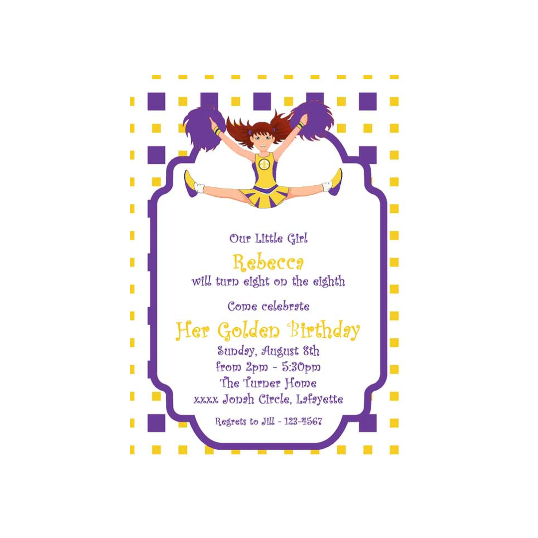 CHEERLEADER IN FAVORITE COLORS CUSTOM INVITATION