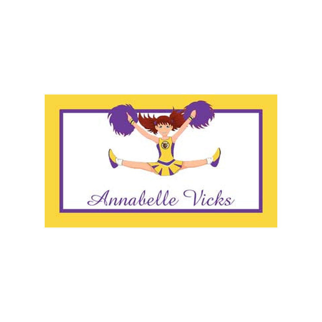 CHEERLEADER PURPLE GOLD PERSONALIZED GIFT OR CALLING CARDS