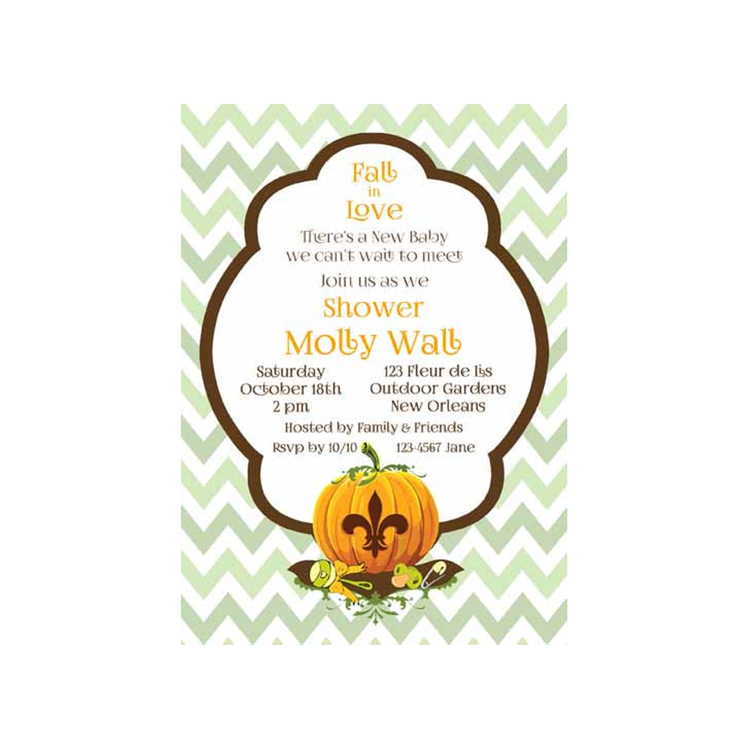CHEVRON FLEUR DE LIS PUMPKIN CUSTOM INVITATION