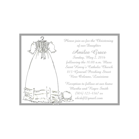 CHRISTENING GOWN WITH BONNET CUSTOM INVITATION