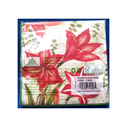 CHRISTMAS BLOOMS CASPARI PAPER BEVERAGE NAPKINS