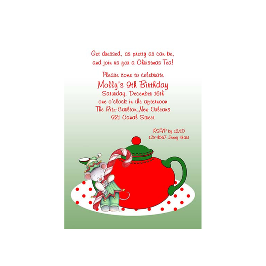 CHRISTMAS GIRL MOUSE AND TEA CUSTOM INVITATION