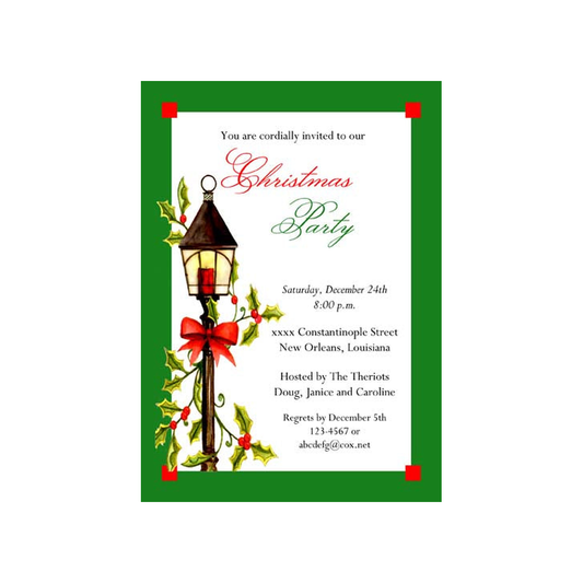 CHRISTMAS HOLLY LAMPPOST CUSTOM INVITATION