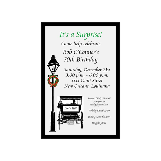 CHRISTMAS LAMPPOST, AND HORSE AND BUGGY CUSTOM INVITATION
