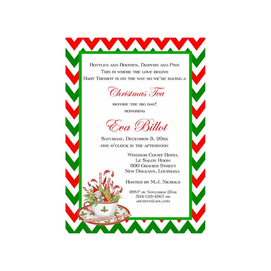 CHRISTMAS TEACUP AND CHEVRON CUSTOM INVITATION