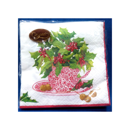 CHRISTMAS TEA CASPARI PAPER BEVERAGE NAPKINS
