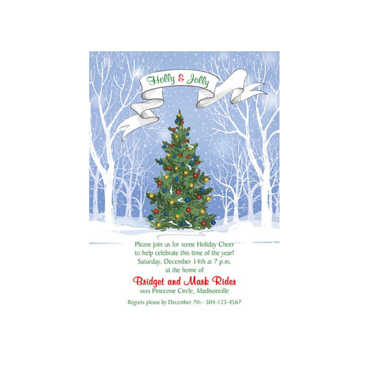 CHRISTMAS TREE IN SNOW SCENE CUSTOM INVITATION