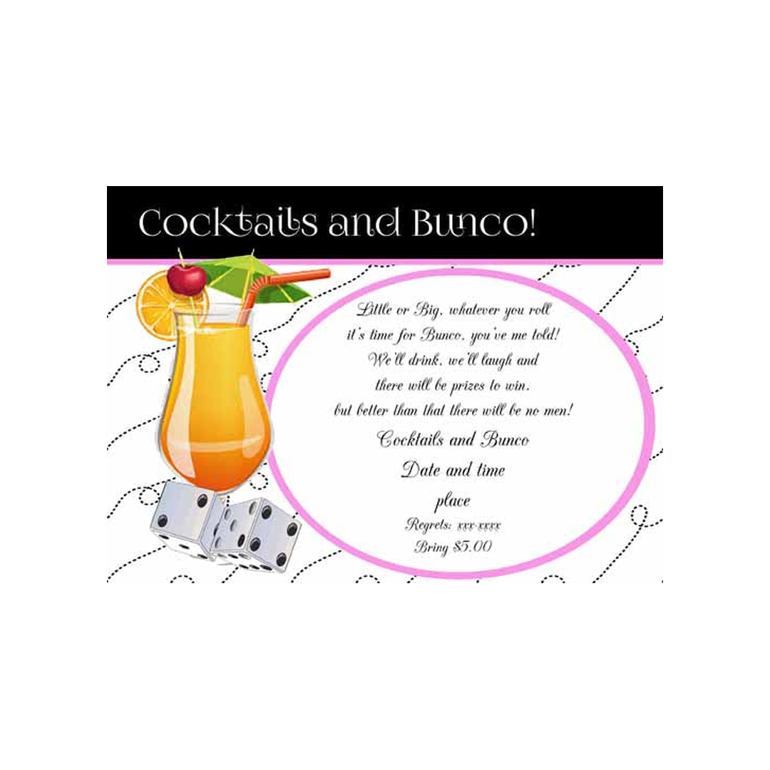 COCKTAILS AND BUNCO CUSTOM INVITATION