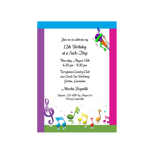 COLORFUL MUSICAL NOTES CUSTOM INVITATION
