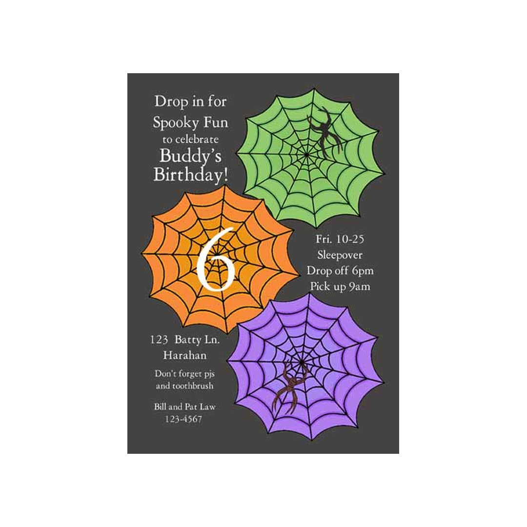 COLORFUL SPIDER WEBS CUSTOM INVITATION
