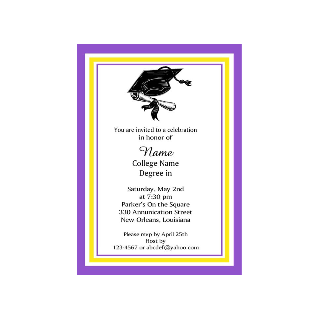 COLOR BORDER WITH GRADUATION CAP AND DIPLOMA CUSTOM INVITATION