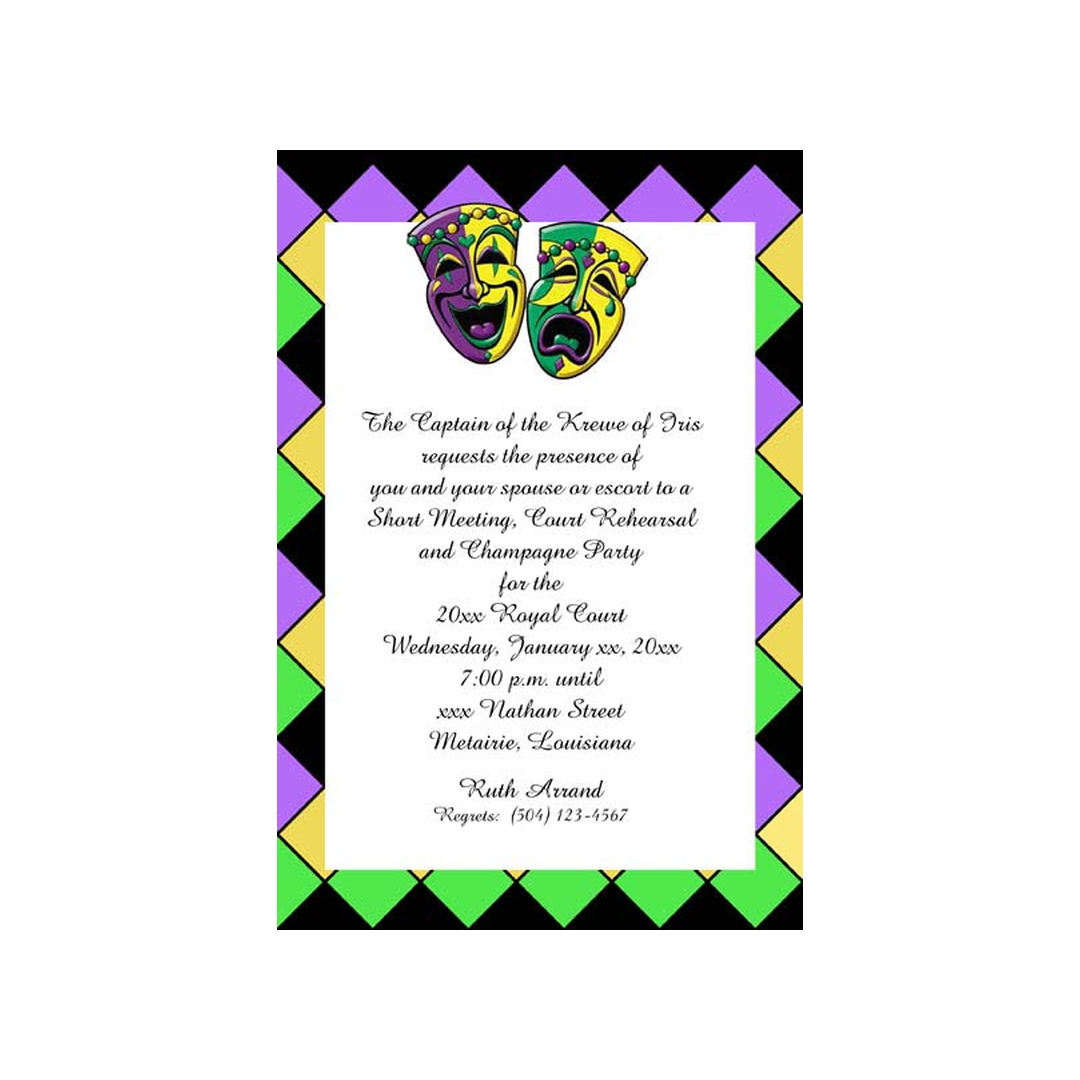 COMEDY AND TRAGEDY  AND DIAMOND BACKGROUND CUSTOM INVITATION