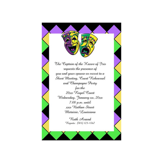 COMEDY AND TRAGEDY  AND DIAMOND BACKGROUND CUSTOM INVITATION